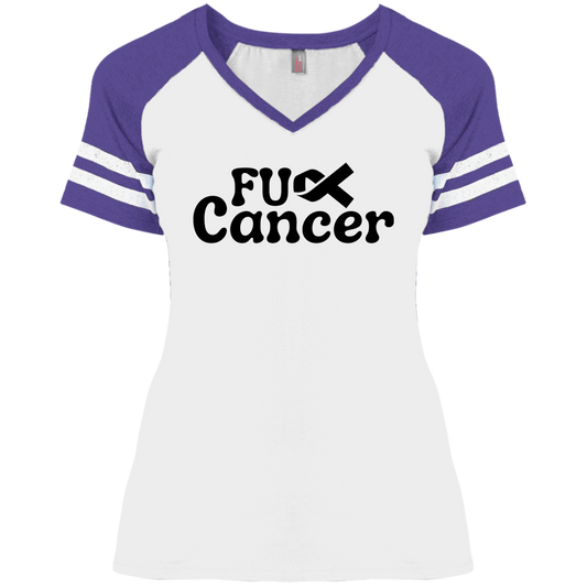F Cancer Ladies' Game V-Neck T-Shirt