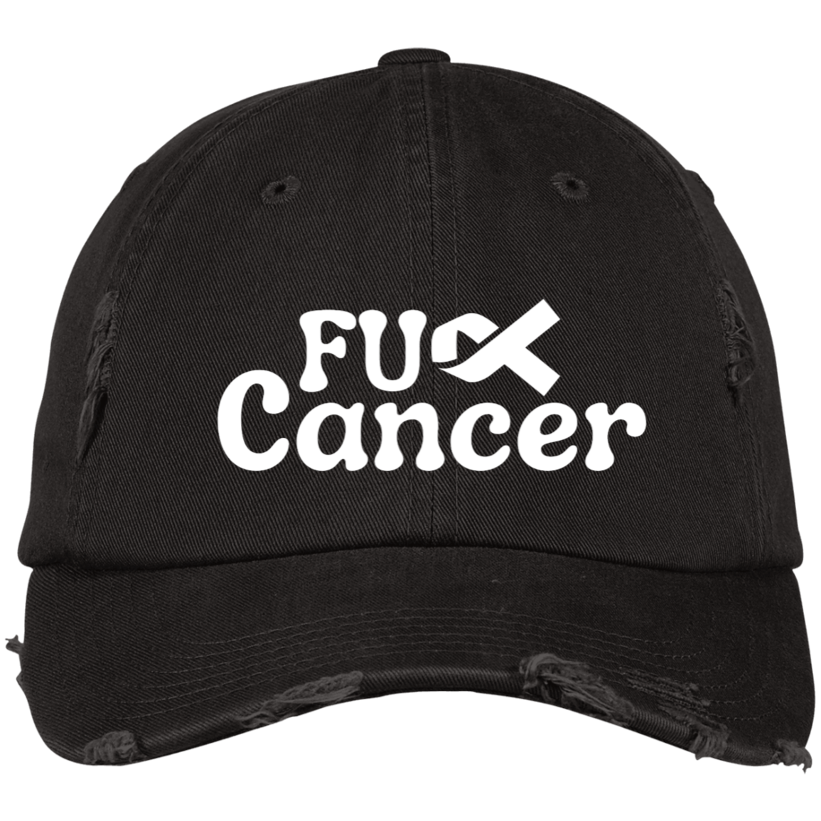 F Cancer Embroidered Distressed Dad Cap
