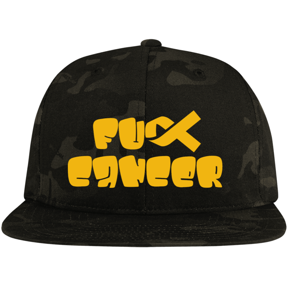 FCancer Gold Embroidered Flat Bill High-Profile Snapback Hat