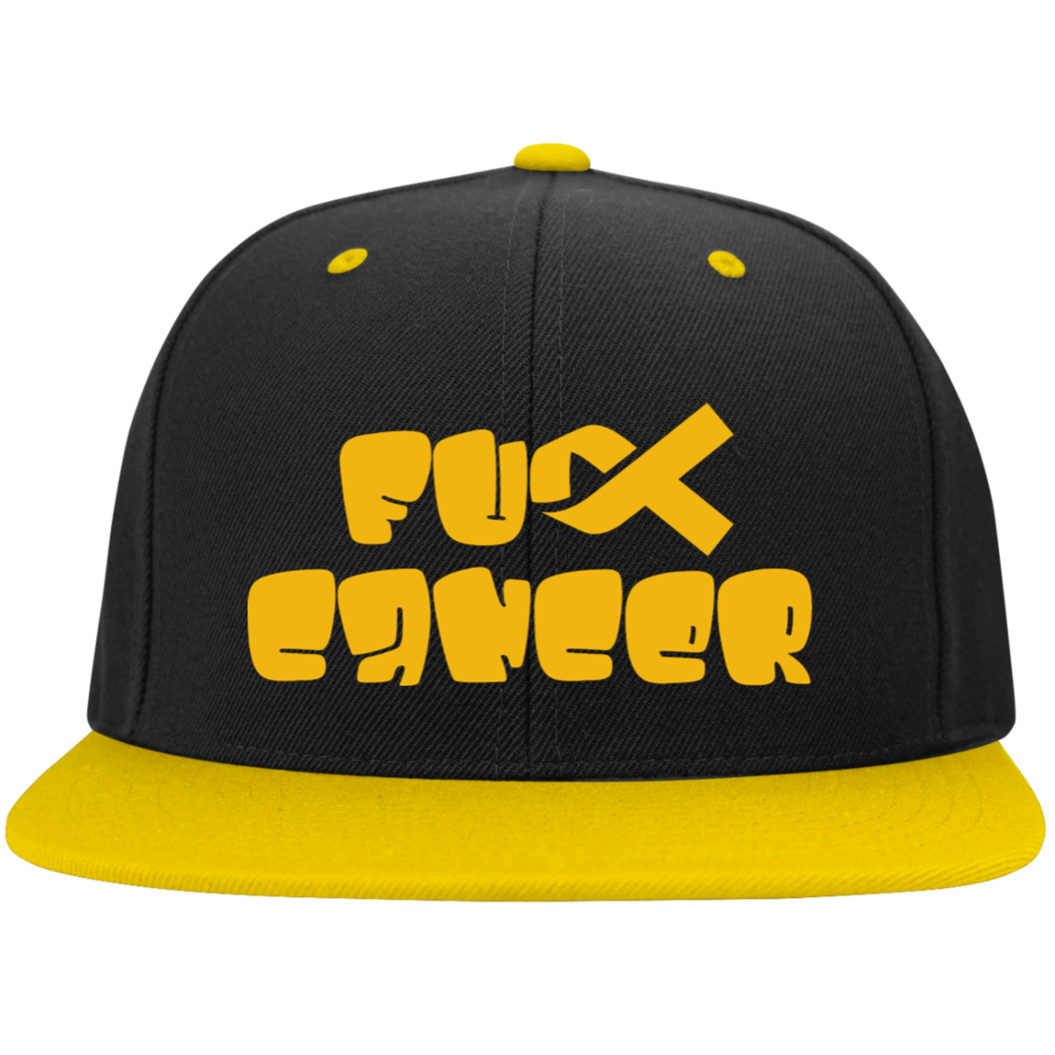 FCancer Gold Embroidered Flat Bill High-Profile Snapback Hat